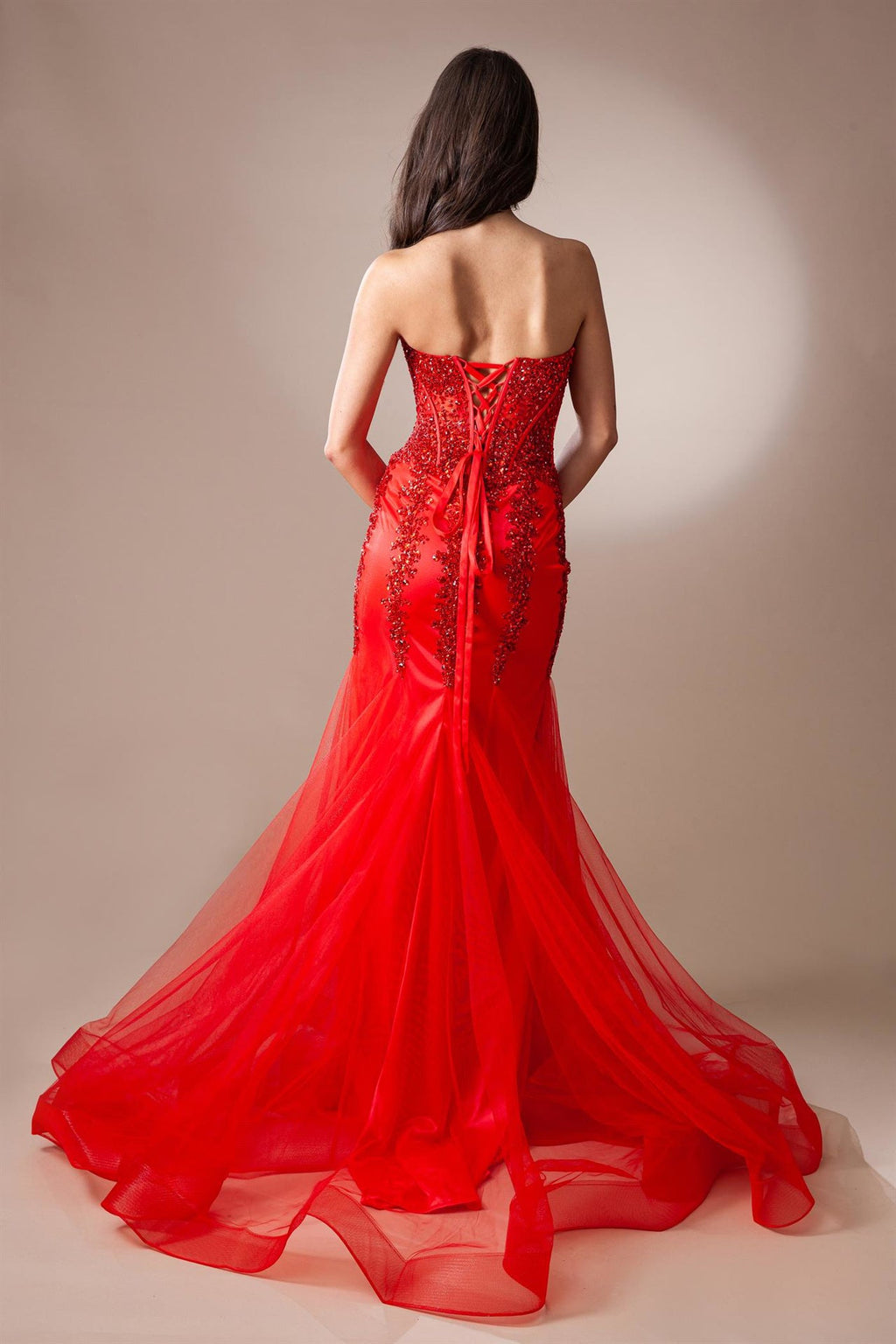 Dazzling Crystals Embellished Red Carpet Inspired Long Mermaid Gown w/ Sheer Corset Bodice
