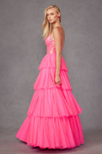 Sequins Embellished Prom Ball Gown w/ Voluminous Skirt & Iridescent Effect