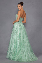 Strapless Beaded Sweetheart Evening Gown with Sheer Corset