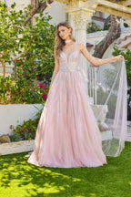 Ethereal Beaded Tulle Ball Gown with Scarf for Elegant Evening and Pageant Events