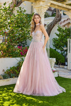 Ethereal Beaded Tulle Ball Gown with Scarf for Elegant Evening and Pageant Events