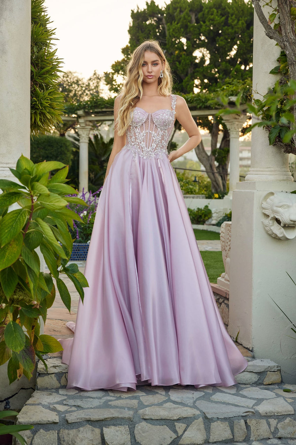 Off-Shoulder Floral Beaded Ball Gown