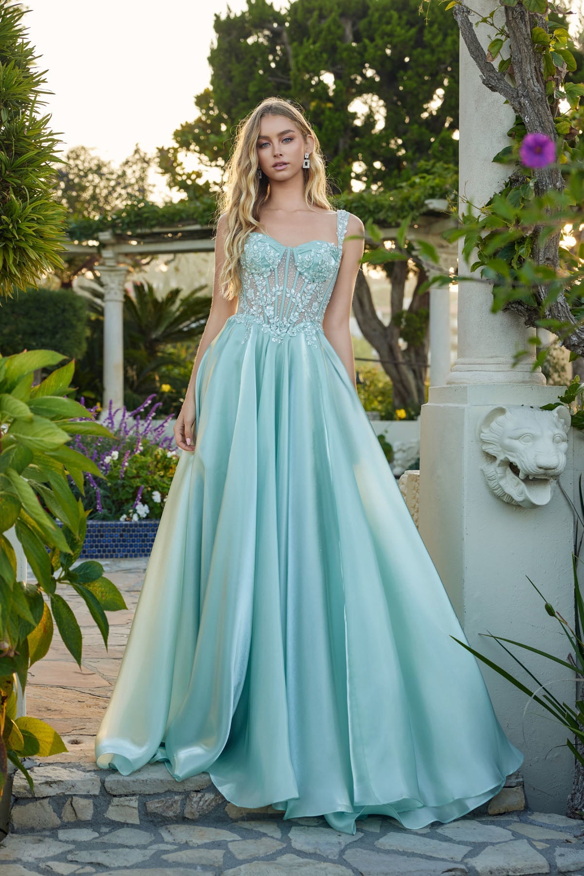 Off-Shoulder Floral Beaded Ball Gown