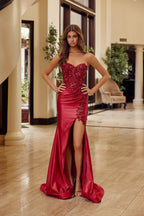 Strapless Elegant Evening Gown w/ Sparkling Sequins Embroidery & Lace Up Back