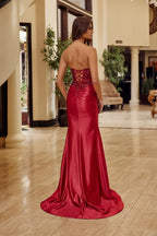 Strapless Elegant Evening Gown w/ Sparkling Sequins Embroidery & Lace Up Back