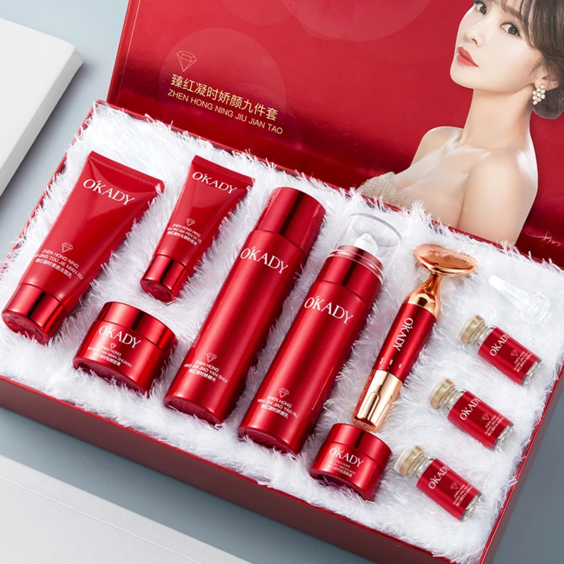 Zestaw na prezent OKADY Ruddy Anti-Aging Glow Skin Care Set – Kompleksowa pielęgnacja przeciwstarzeniowa z efektem rozświetlenia