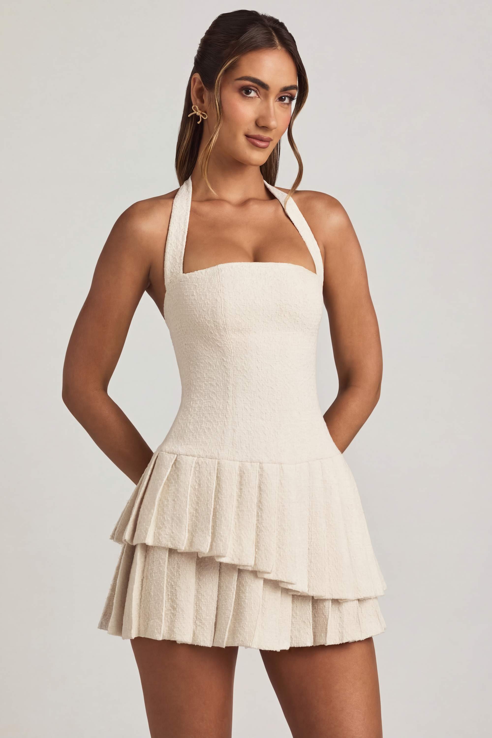 SUKIENKA MINI  WARSTWOWA ELEGANCKA KOŚĆ SŁONIOWA