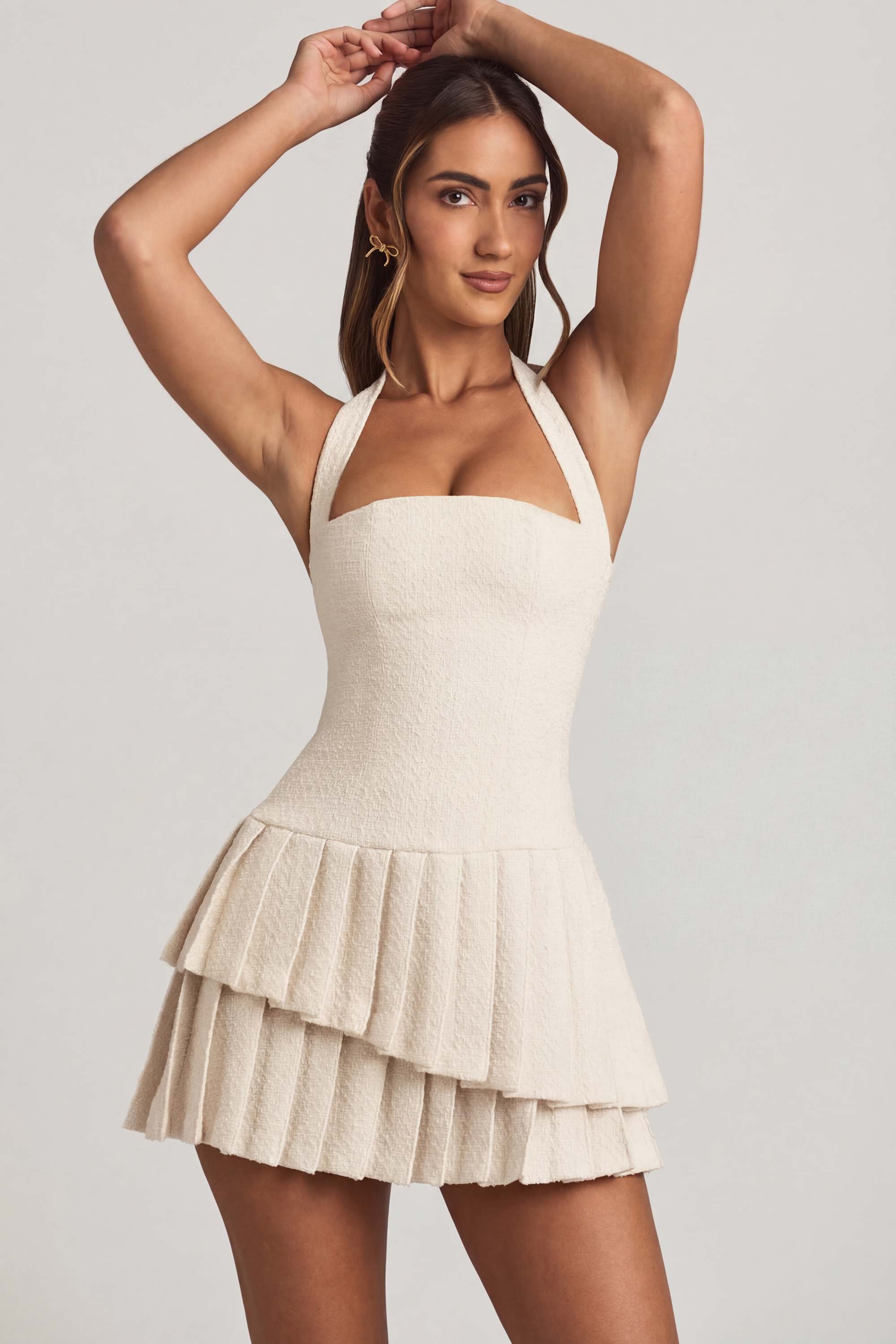 SUKIENKA MINI  WARSTWOWA ELEGANCKA KOŚĆ SŁONIOWA
