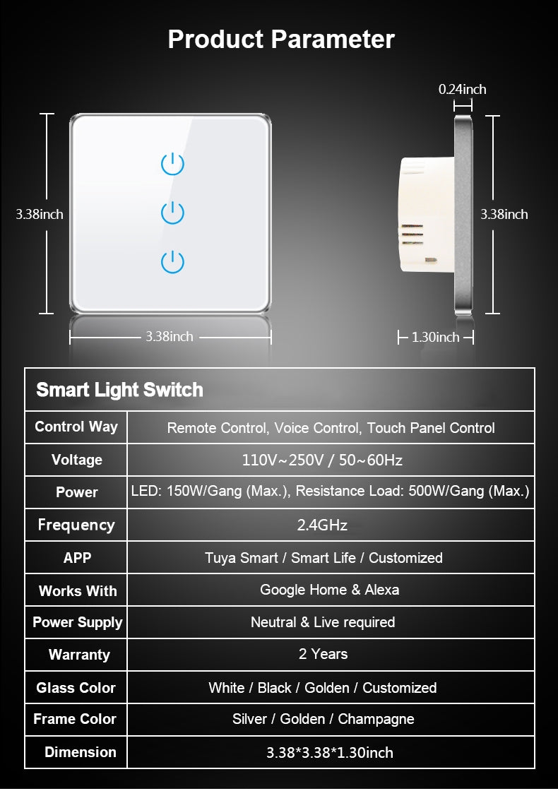 Inteligentny Włącznik Światła WiFi Zigbee Tuya Smart Life Alexa Google Home Dotykowy Szklany Panel