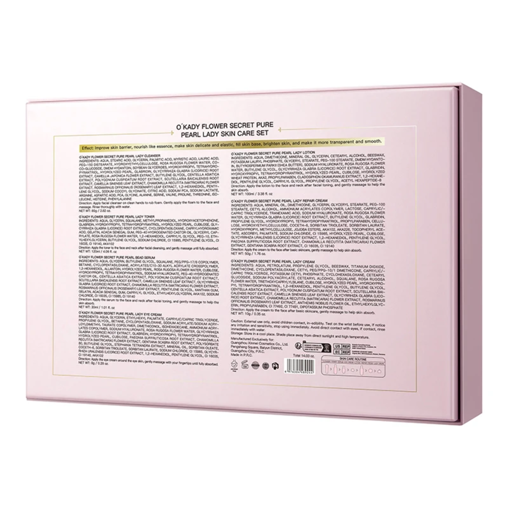 Zestaw na prezent OKADY Flower Secret Pure Pearl Lady Skin Care Set – Perłowa pielęgnacja anti-aging z efektem rozświetlenia i głębokiego nawilżenia