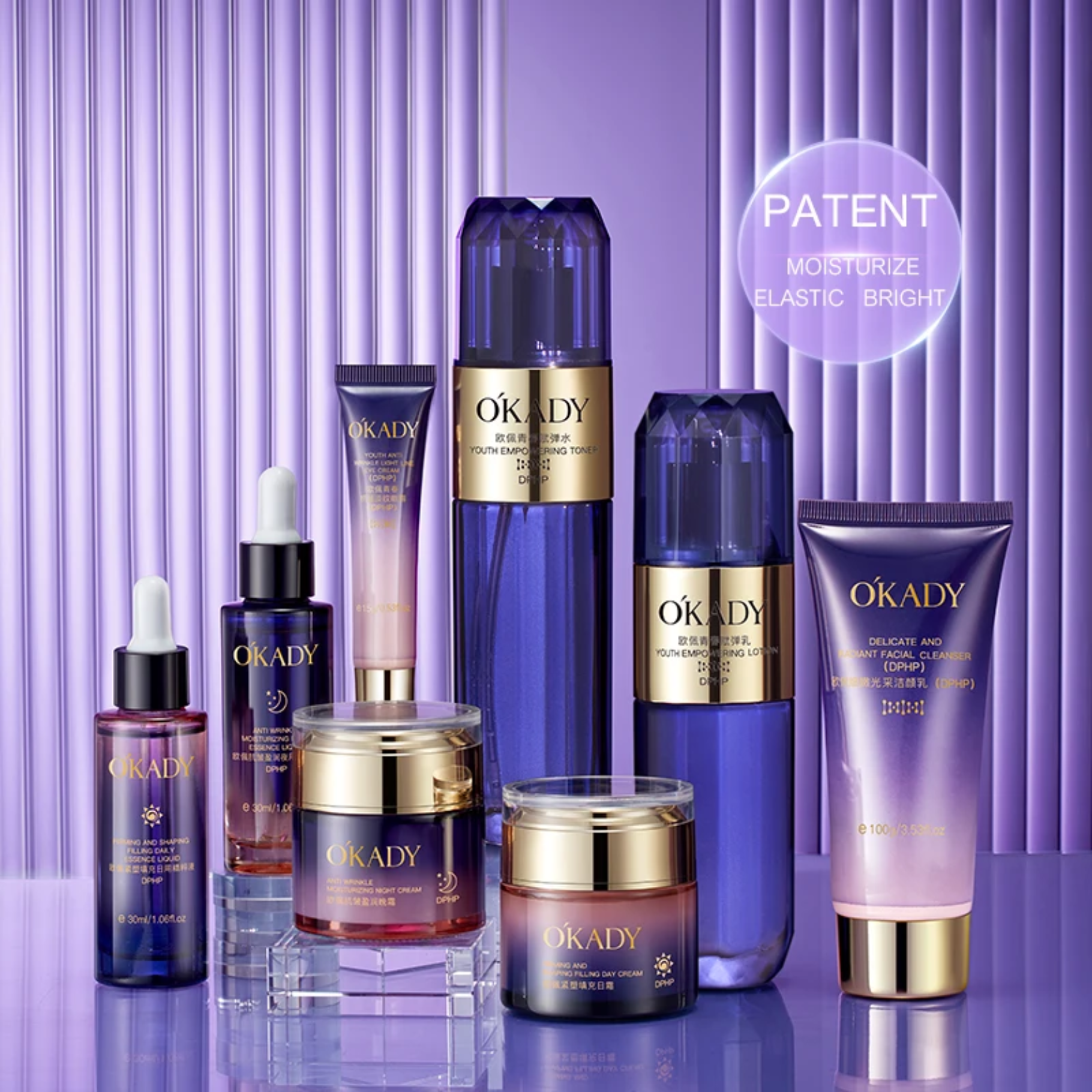 Zestaw na prezent OKADY Youth Elastic & Anti-Wrinkle 8-Step Skin Care Set – Kompleksowa pielęgnacja przeciwzmarszczkowa i liftingująca