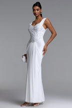 MAXI'S WHITE DRESS WITH CRYSTALS AND WRINKLES