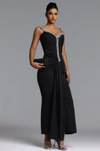 MAXI'S BLACK DRESS WITH CRYSTAL FINISH AND WRINKLE