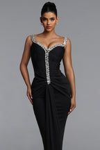 MAXI'S BLACK DRESS WITH CRYSTAL FINISH AND WRINKLE