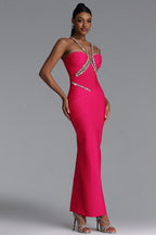 MAXI'S FAUX DRESS WITH DECORATIVE CRYSTALS AND A HALTER DECLOT