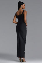 MAXI BLACK DRESS WITH CRYSTAL DECORATIONS AND JEWELRY STRAPS