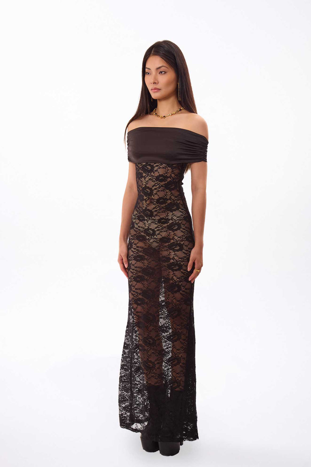 Lace Off-shoulder Maxi Dress