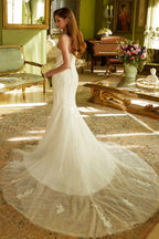 Fitted Wedding Dress A Double Spaghetti-Strap, V-Neckline Corset Bodice.