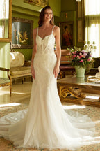 Fitted Wedding Dress A Double Spaghetti-Strap, V-Neckline Corset Bodice.