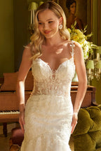 Mermaid Silhouette Wedding Dress Adorned with Beads, Sequins and Floral Embroidery
