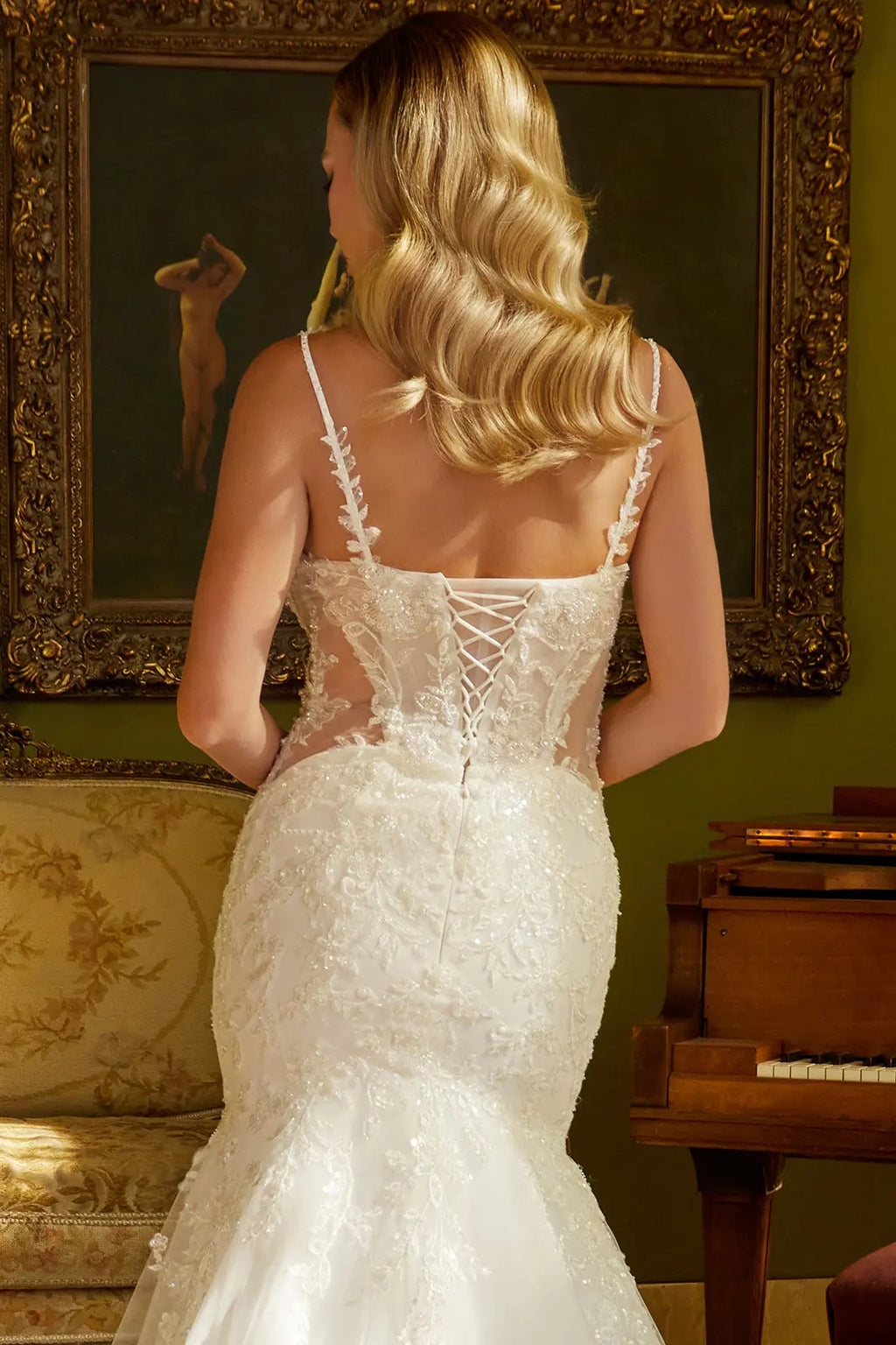 Mermaid Silhouette Wedding Dress Adorned with Beads, Sequins and Floral Embroidery