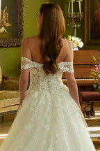 A-Line Wedding Dress With Off-The-Shoulder Detailing, Beading, Sequins And Floral Embroidery
