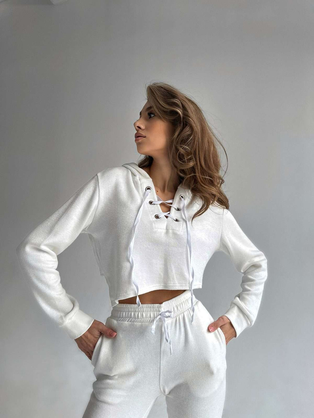 Urban Chic Asymmetrical Set with Crop Top and High Waisted Pants