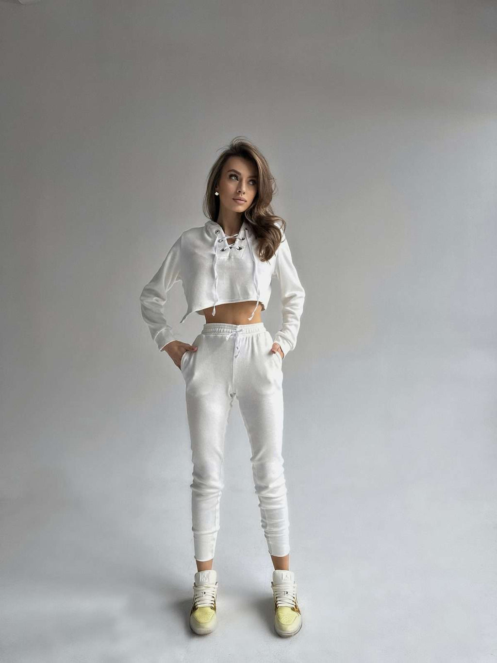 Urban Chic Asymmetrical Set with Crop Top and High Waisted Pants