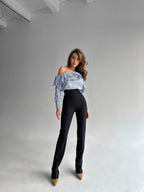 high waisted petite black trousers