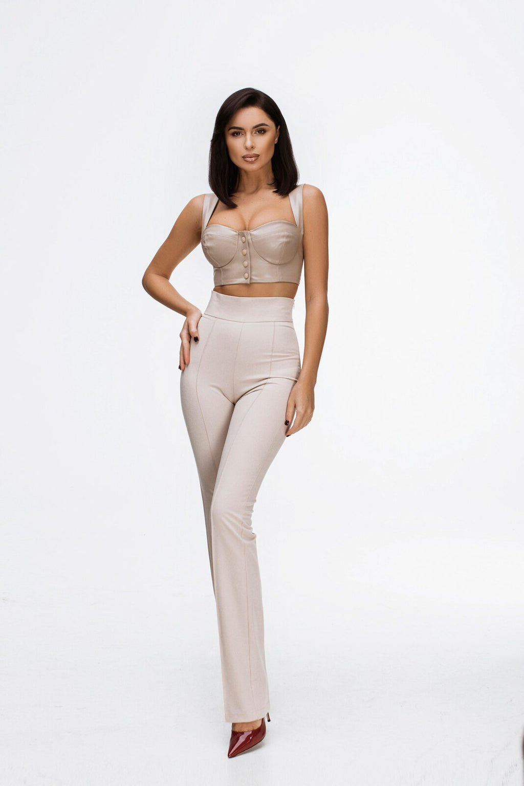 faux leather beige top