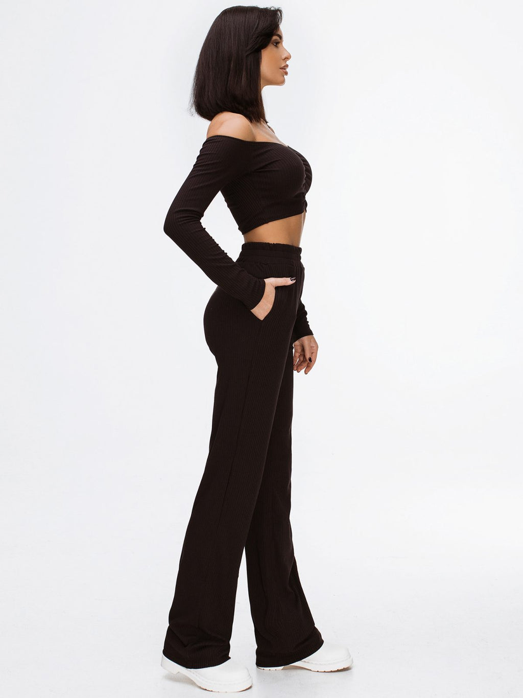Off-Shoulder Crop Top & Pants Set – Two-Piece Lounge Outfit | GLOWSYOU-11