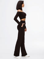 Off-Shoulder Crop Top & Pants Set – Two-Piece Lounge Outfit | GLOWSYOU-11