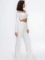 off the shoulder knitted tracksuit pants