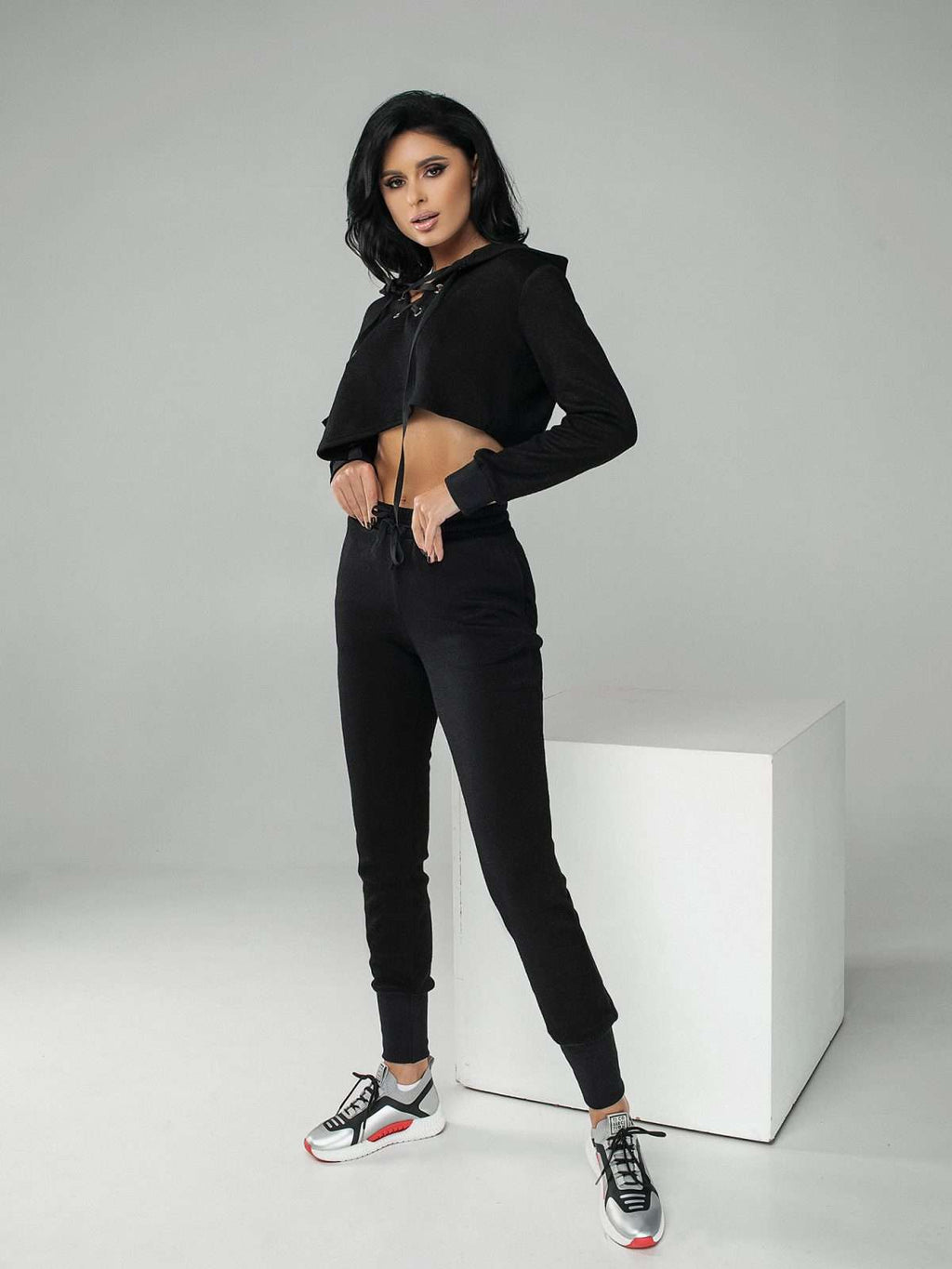 Urban Chic Asymmetrical Set with Crop Top and High Waisted Pants