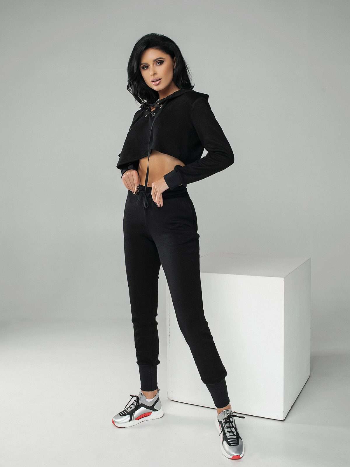 Urban Chic Asymmetrical Set with Crop Top and High Waisted Pants