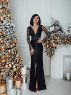 Formal Lace & Silk Maxi Dress in White, Black, pink | Elegant Romantic Evening wear