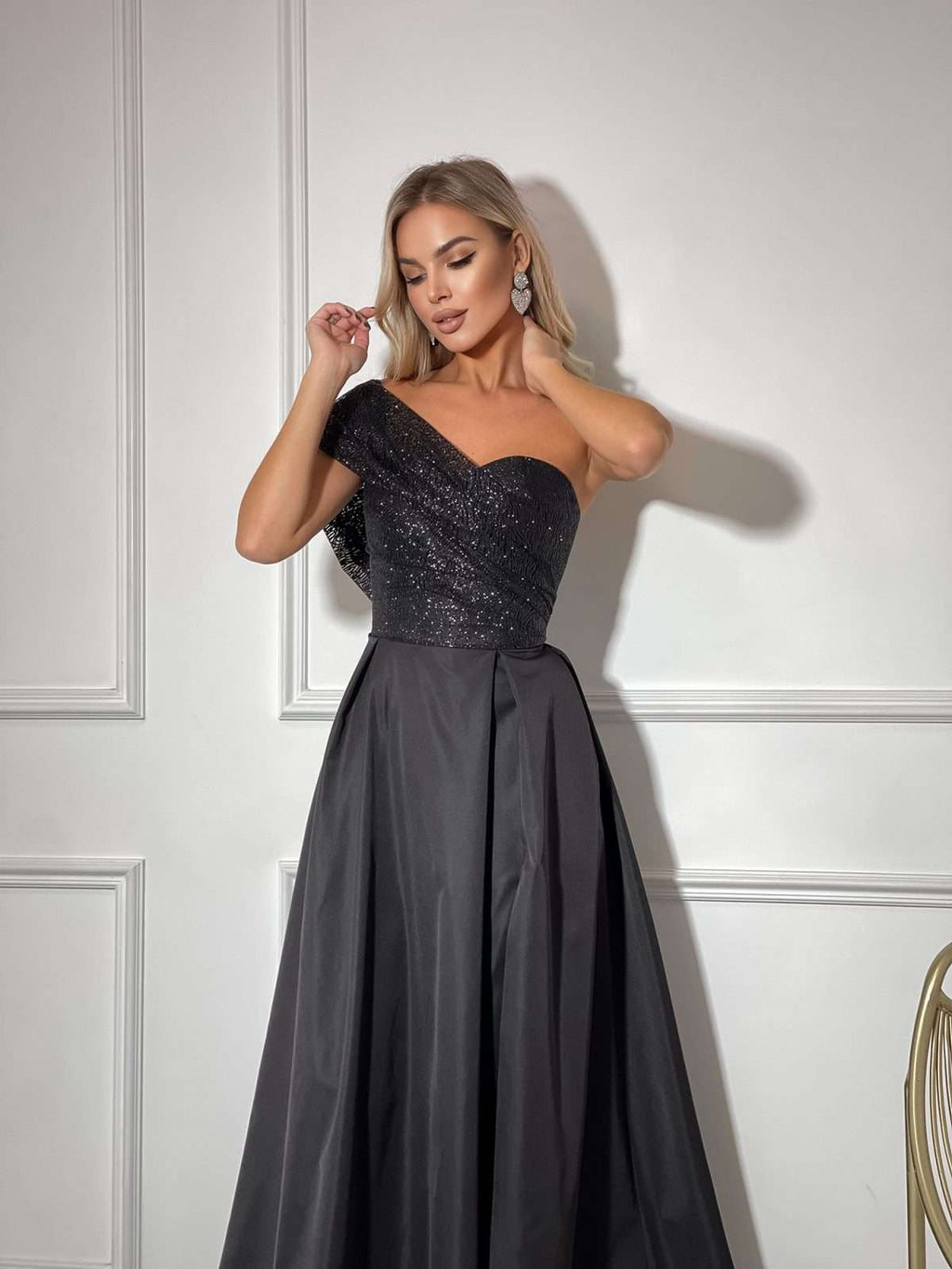 white one shoulder wedding dress with slit