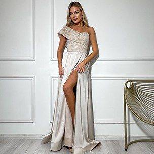 beige maxi dress- formal corset dress