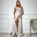 beige maxi dress- formal corset dress