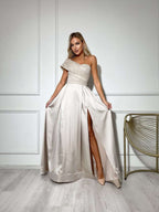 beige maxi dress- formal corset dress