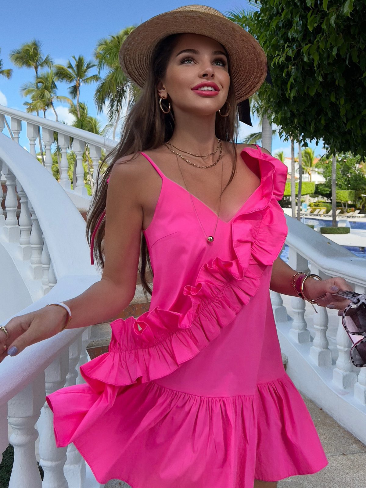 Pink Cotton Summer Dress – Casual Spaghetti Strap Holiday Dress | GLOWSYOU