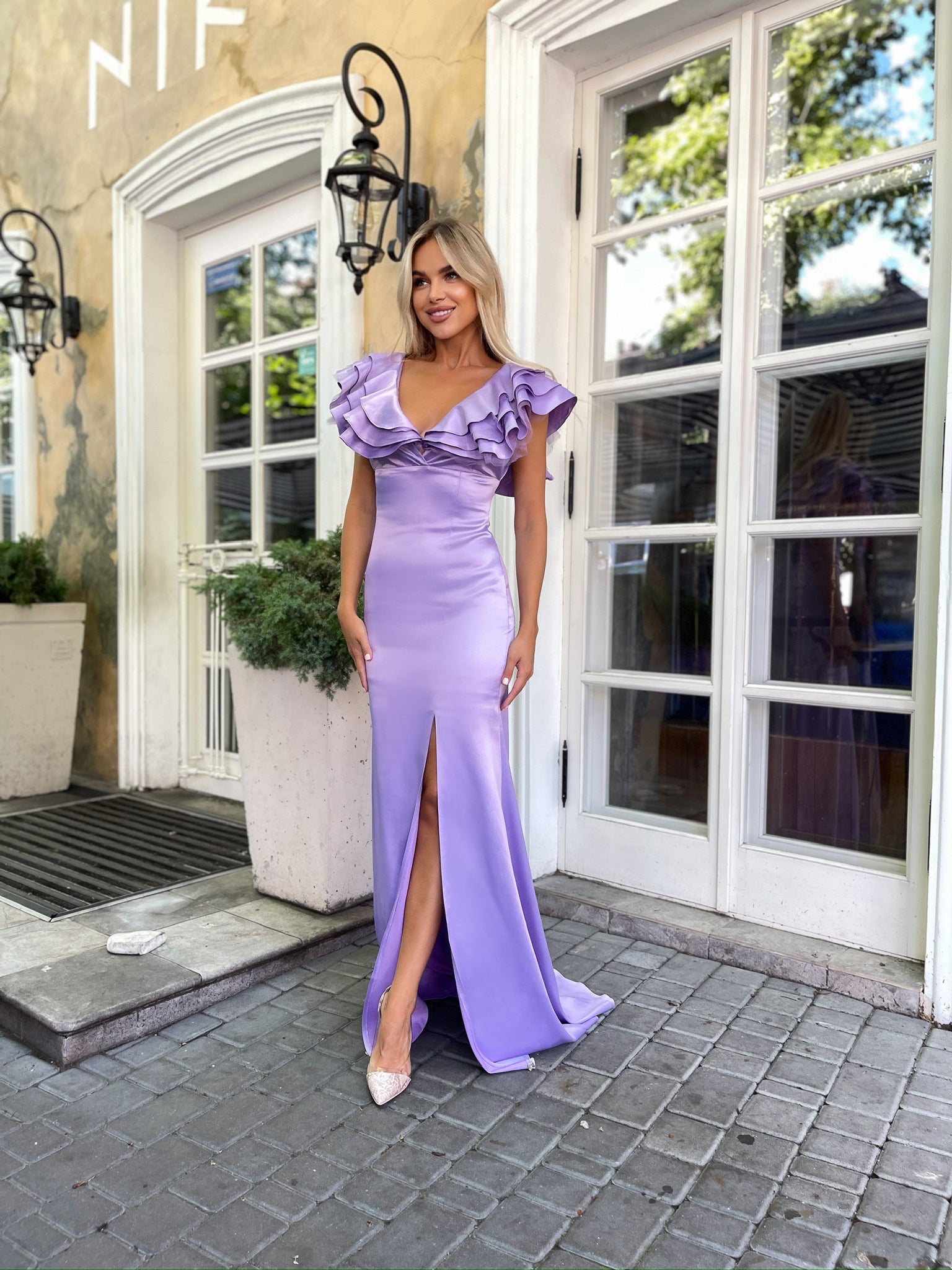 summer wedding guest dress maxi dress with leg split • long purple gown for summer