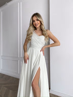 Asymmetrical One Shoulder White Wedding Dress
