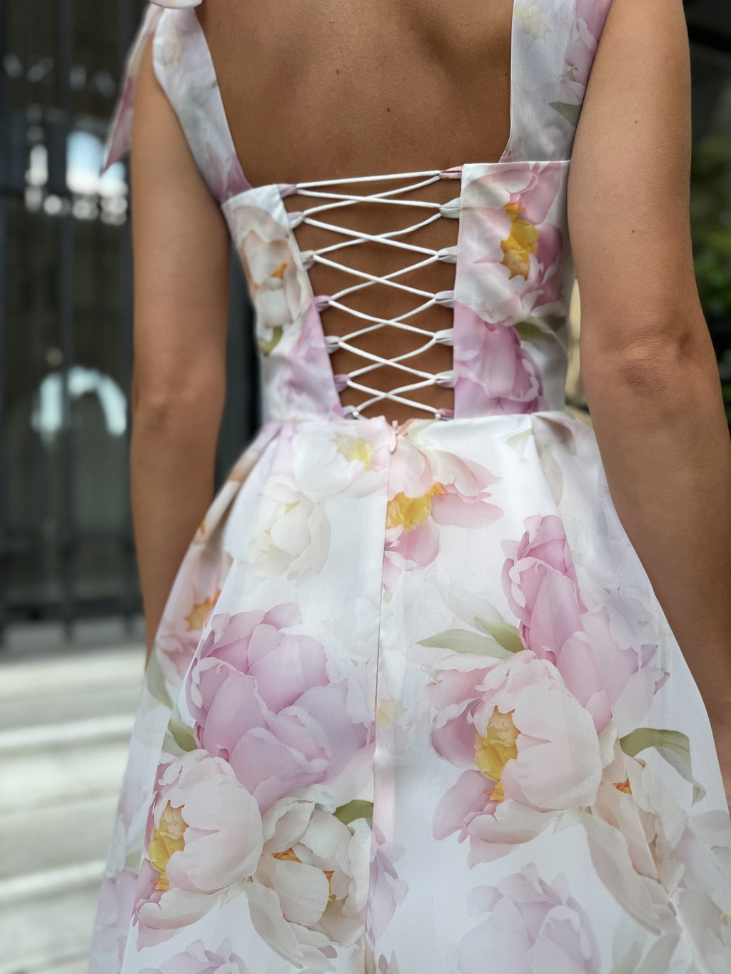 adjustable corset dress white midi dress