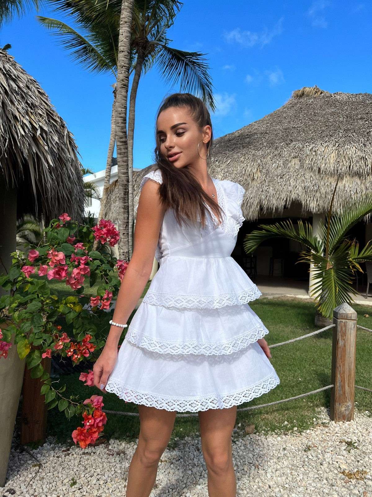 Ruffled White Mini Dress