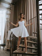 Chic Shoulder Bliss Short Dress with Circle Skirt and Corset Detail