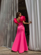 Ruffle Elegance Mermaid Maxi Dress With Open Back