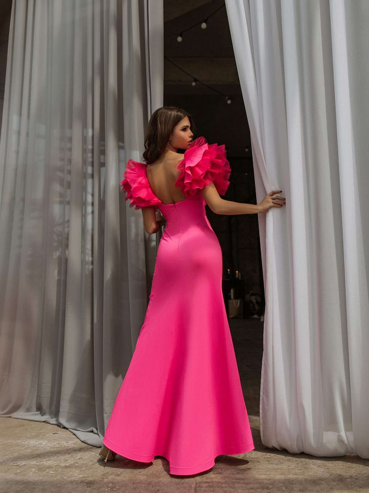 Ruffle Elegance Mermaid Maxi Dress With Open Back