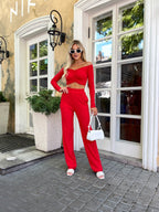 Off-Shoulder Crop Top & Pants Set – Two-Piece Lounge Outfit | GLOWSYOU-22