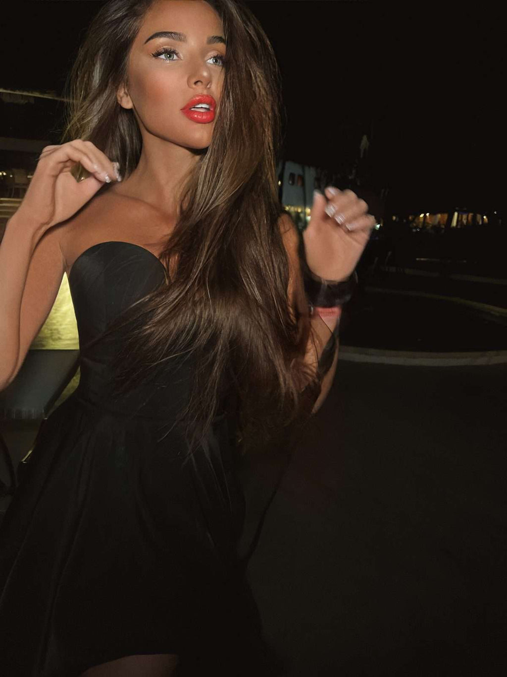 Chic Shoulder Bliss Short Dress with Circle Skirt and Corset Detail